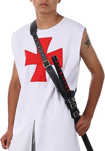 Miniatura 61 de BLESSUME Cinturón medieval de caballero con espada rana funda de estoque, soporte de vaina de estoque, 1 unidad Negro 6