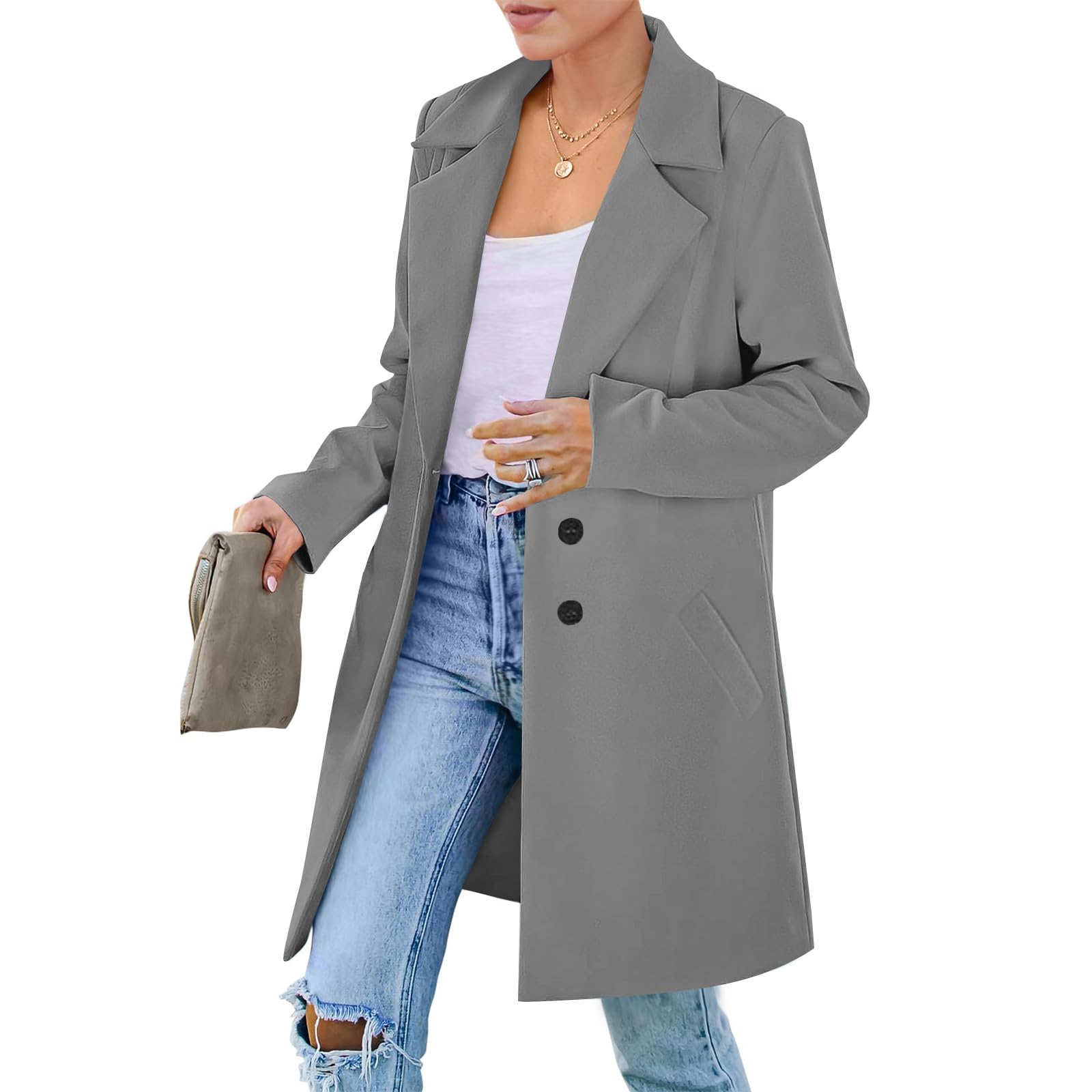 Jackets for Women 2025 Fall Long Sleeve Lapel Coats Loose Fit Work Blazer Casual Fall Winter Jackets Pockets