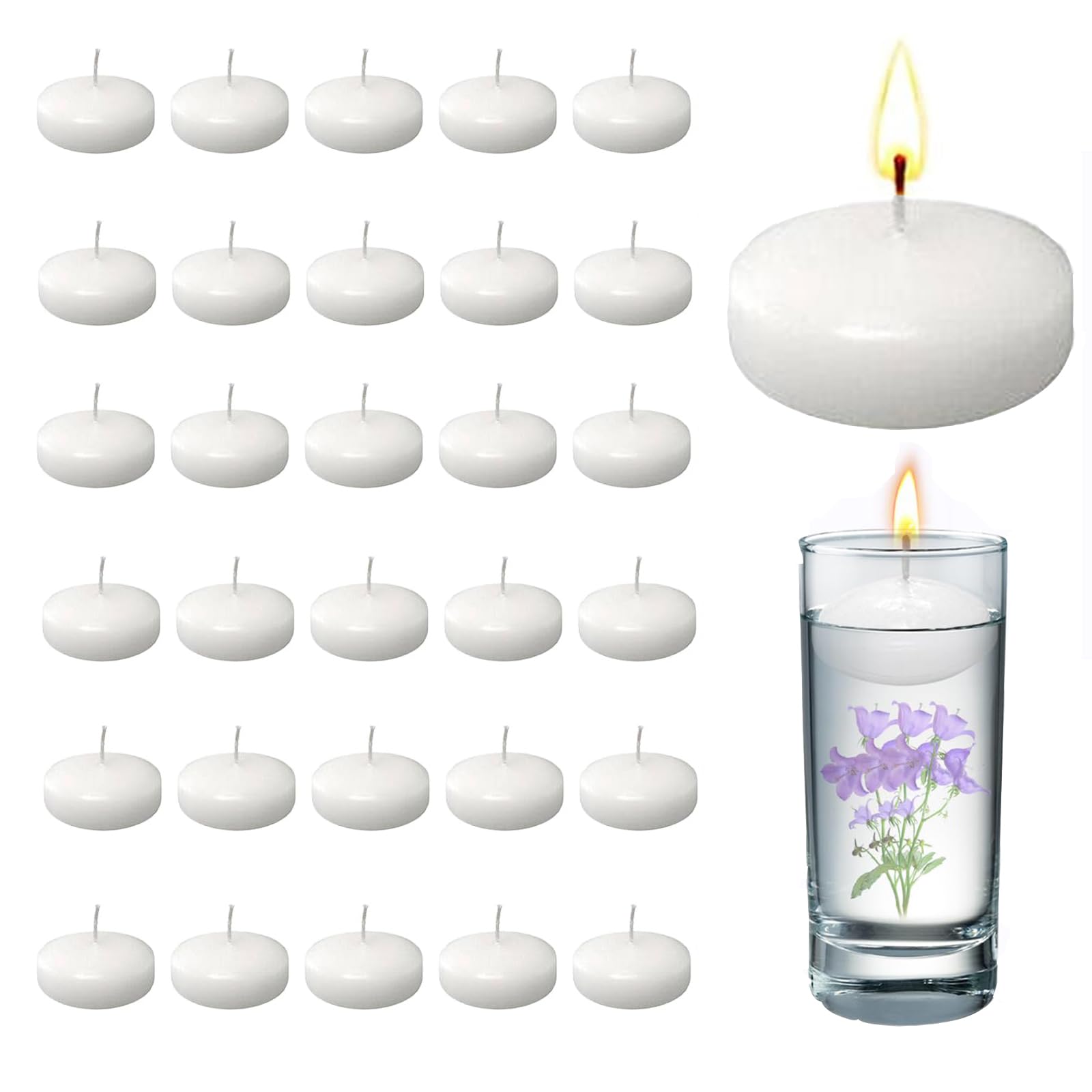 30 White Floating Candles | Smokeless Unscented Small Tea Lights for Water & Wedding, Christmas & Decoration