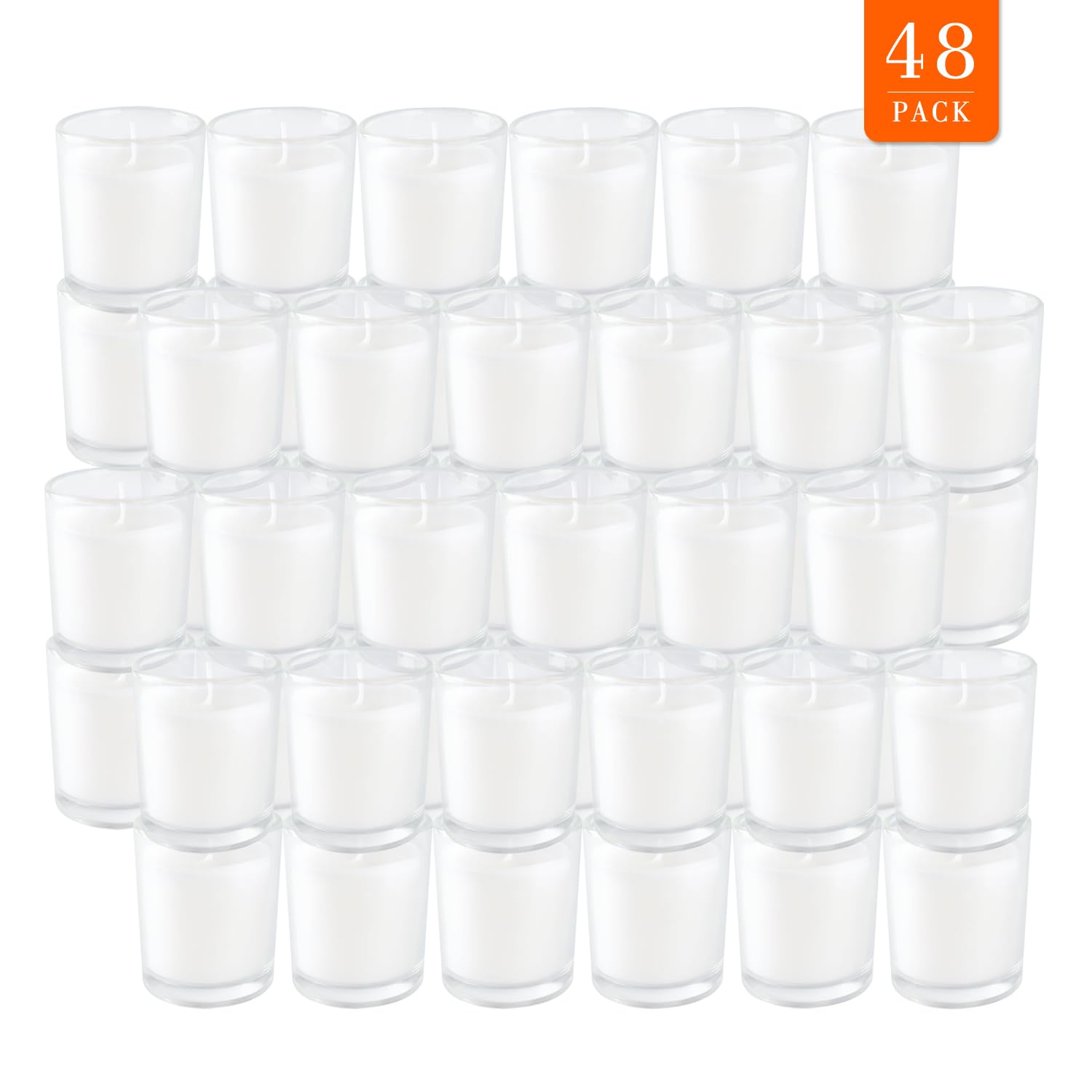 48-Pack of Unscented Warm White Votive Candles - 12 Hours Long-Lasting Burn Time - Clear Glass Unscented Votive Candles for Aromatherapy Spa Weddings Birthdays Holidays Party, Ideal Gift …