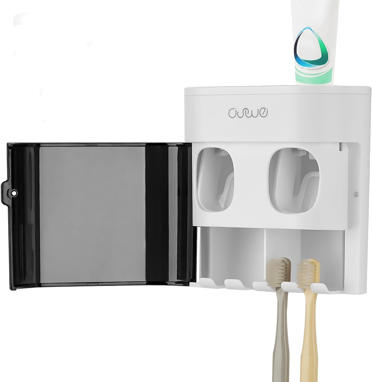 Linkidea 4 Slot Toothbrush Holder with 2 Toothpaste Squeezers, Plastic Wall Mount Brush Hanger for Shower Bathroom, Compatible with Oral-B CrossAction, Colgate Extra Clean