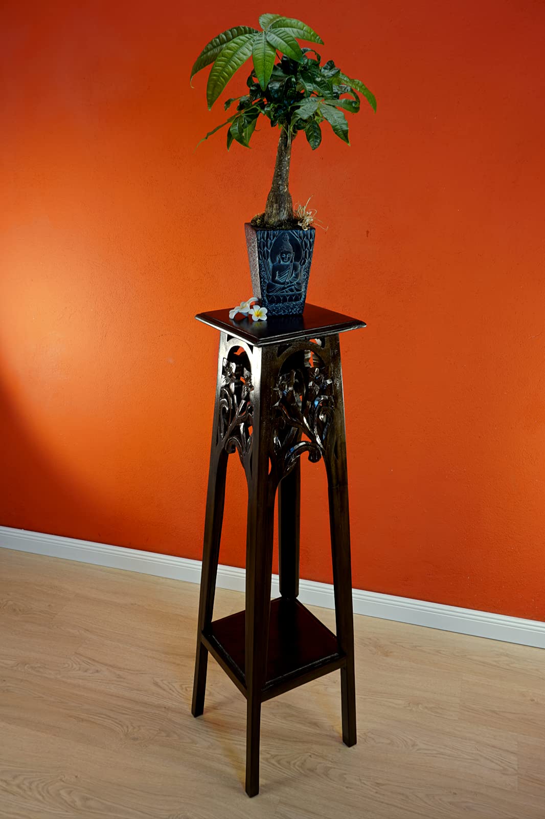 Bloemenkruk, bloemenstandaard, bloementafel van massief beukenhout (donkerbruin, 28 x 75 cm