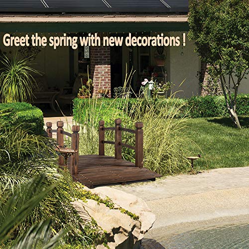 HYNAWIN Garden Bridge,Wood Arc Bridge with Rails for outside-5FT Length(Brown),Classic Decoration for Landscaping Backyard Creek Pond or Farm - Thumbnail 2