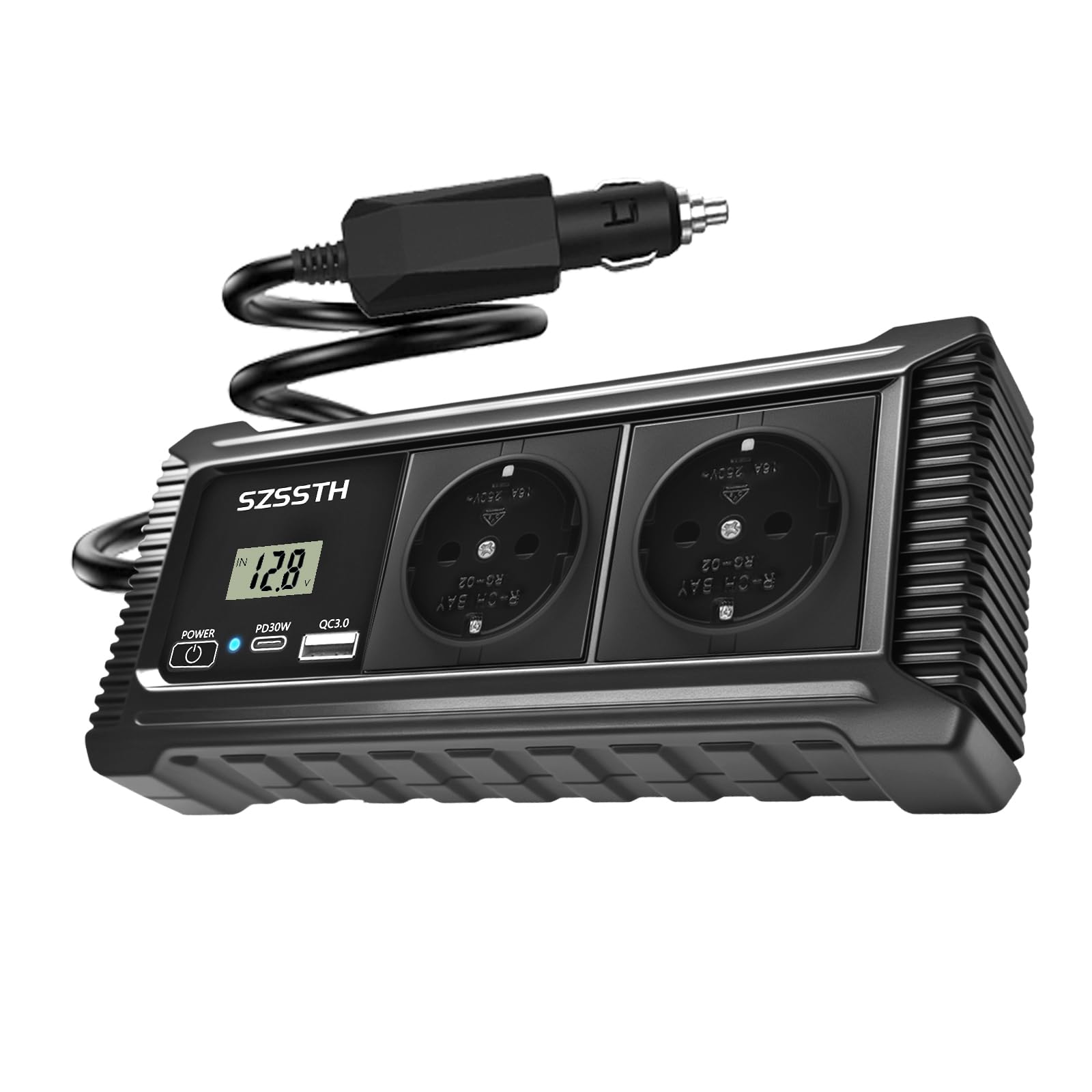 200W Auto Wechselrichter 12v auf 230v Spannungswandler mit PD USB-C und USB-A Anschluss, Auto Steckdose Inverter 12V 220V für Campen Reisen Handys Laptop Pad Und Mehr