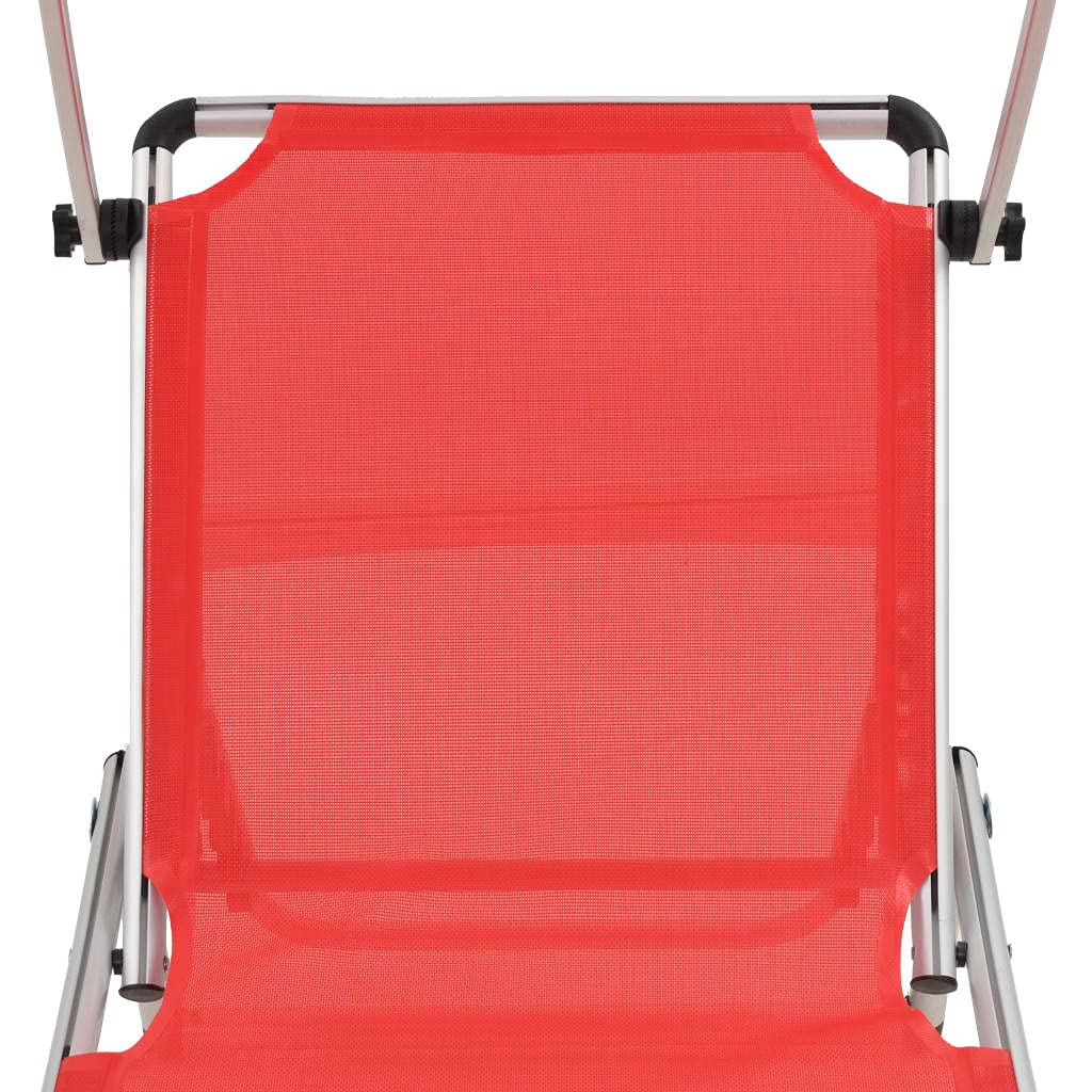 vidaXL 2X Sonnenliege Klappbar mit Dach Gartenliege Strandliege Gartenmöbel Liege Relaxliege Freizeitliege Campingliege Aluminium Textilene Rot