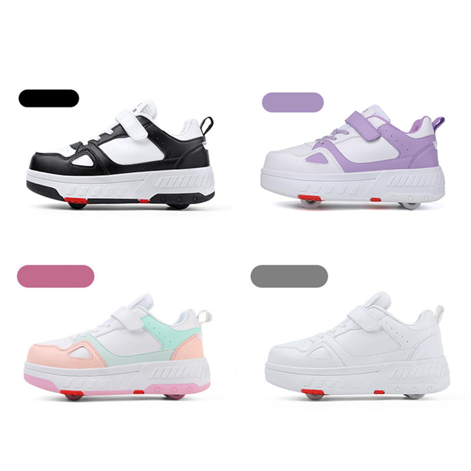 Mateju Chaussures à roulettes Fille Garçon Patins à roulettes Rétractable Enfant avec 4 Roulette, Multicolore 2 en 1 Chaussures de Skateboard Réglables Adolescents pour Femme Homme