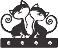 Genérico Porta Chave De Parede Decorativo Suporte Gancho Chaves Gato MDF 3mm 4 Ganchos Preto Fosco