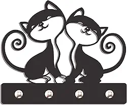 Genérico Porta Chave De Parede Decorativo Suporte Gancho Chaves Gato MDF 3mm 4 Ganchos Preto Fosco