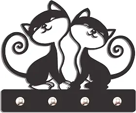 Genérico Porta Chave De Parede Decorativo Suporte Gancho Chaves Gato MDF 3mm 4 Ganchos Preto Fosco