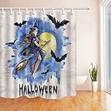 FANSU Duschvorhang Anti-Schimmel Wasserdicht Antibakteriell 3D Halloween, 100prozent Polyester Transparent Karikatur Vorhang für Badzimmer Digitaldruck mit 12 Duschvorhangringe (90x180cm,Hexe)