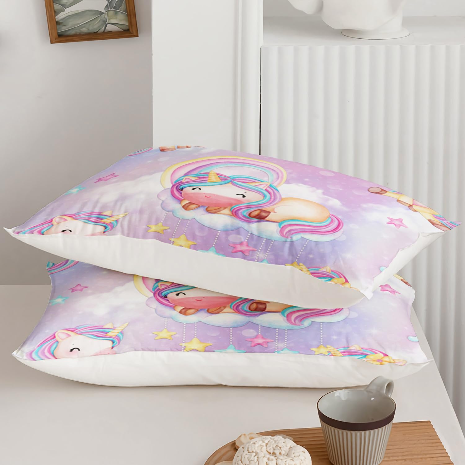3D Gedruckt Einhorn Bettwäsche, Bunte Bettwäsche Set Geeignet für Kinder/Mädchen/Erwachsene bettwäsche 135 * 200cm,80 * 80cm*1 EFBTTAF057