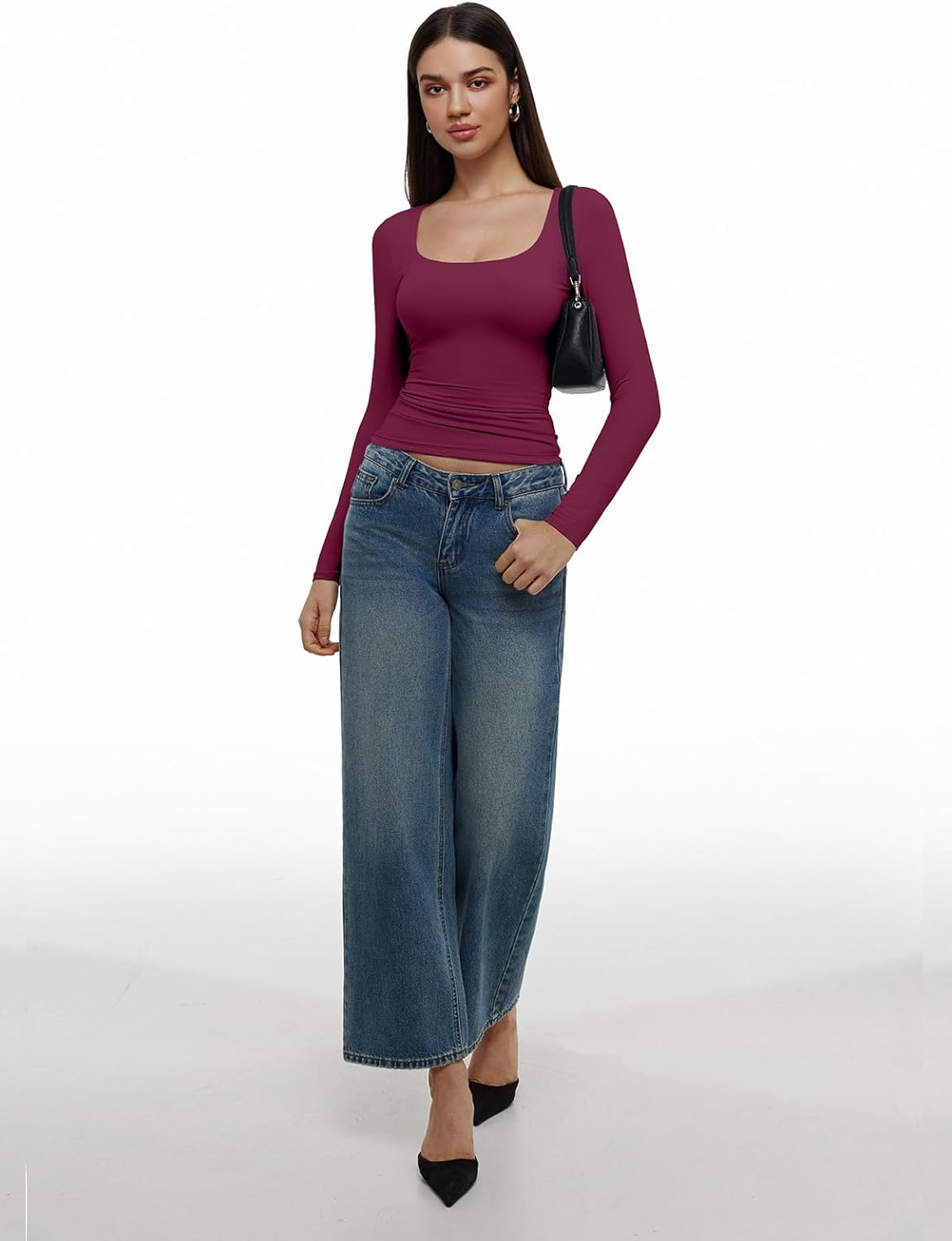 REORIA Womens Basic Square Neck Long Sleeve Shirts Double Lined Tops Tight Shirts Fall Outfits 2025 - Image 5