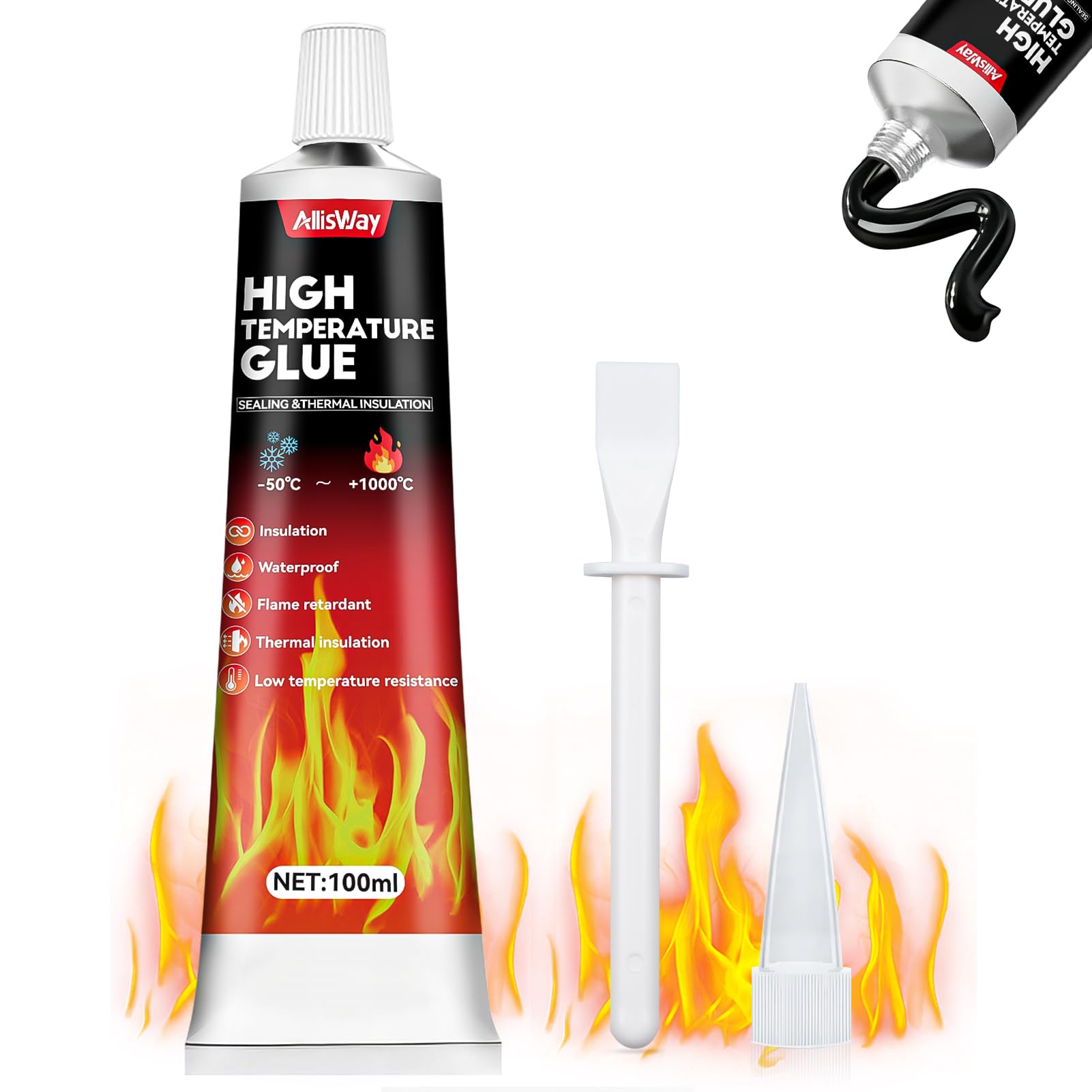 Colla refrattaria, colla ad alta temperatura, silicone ad alta temperatura, adatta per forni e caminetti, resistente alle intemperie e impermeabilizzazione perfetta, 100 ml, nero