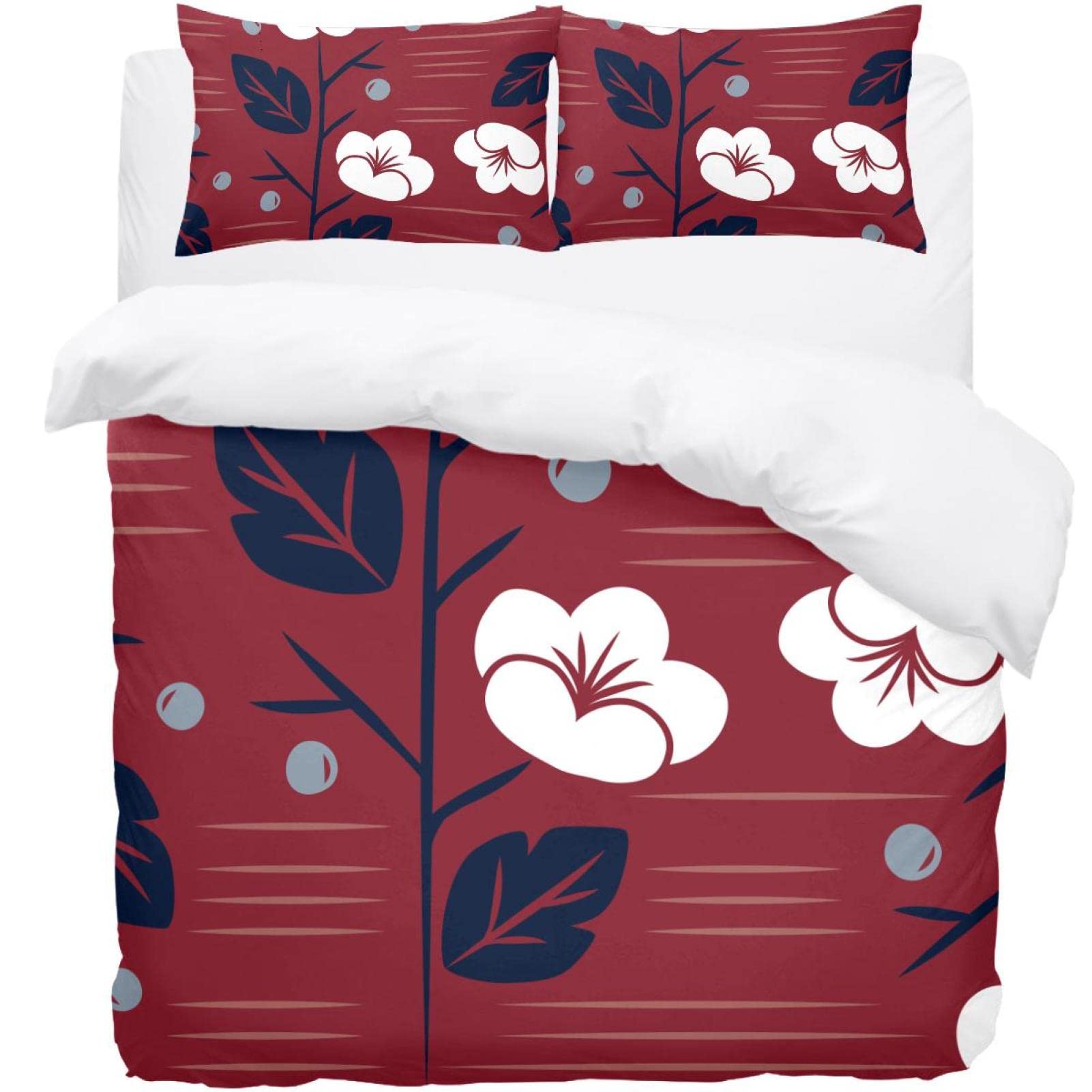 Parure de lit rouge 3 pièces avec housse de couette et taies