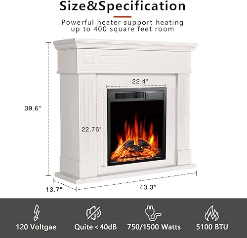 Vista 18 de R.W.FLAME Chimenea eléctrica de 43 pulgadas, chimenea envolvente de madera, soporte de TV con chimenea eléctrica independiente, control remoto, Gris