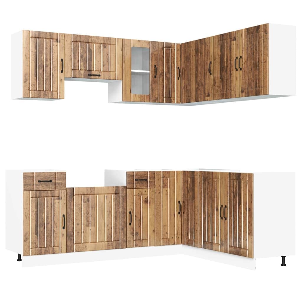 Makastle Ensemble de Meubles de Cuisine 11 Pièces, Vieux Bois, Bois d'Ingénierie et Verre, avec Pieds Réglables