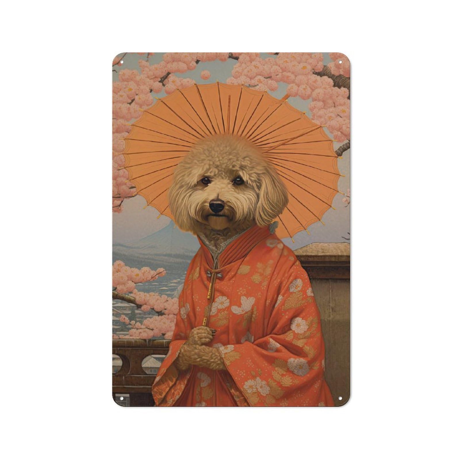 Vintage Metal Sign 30x20cm Featuring Goldendoodle Geisha, Home Bar Decor for Cafe, Pub, Workshop Or Home Bar