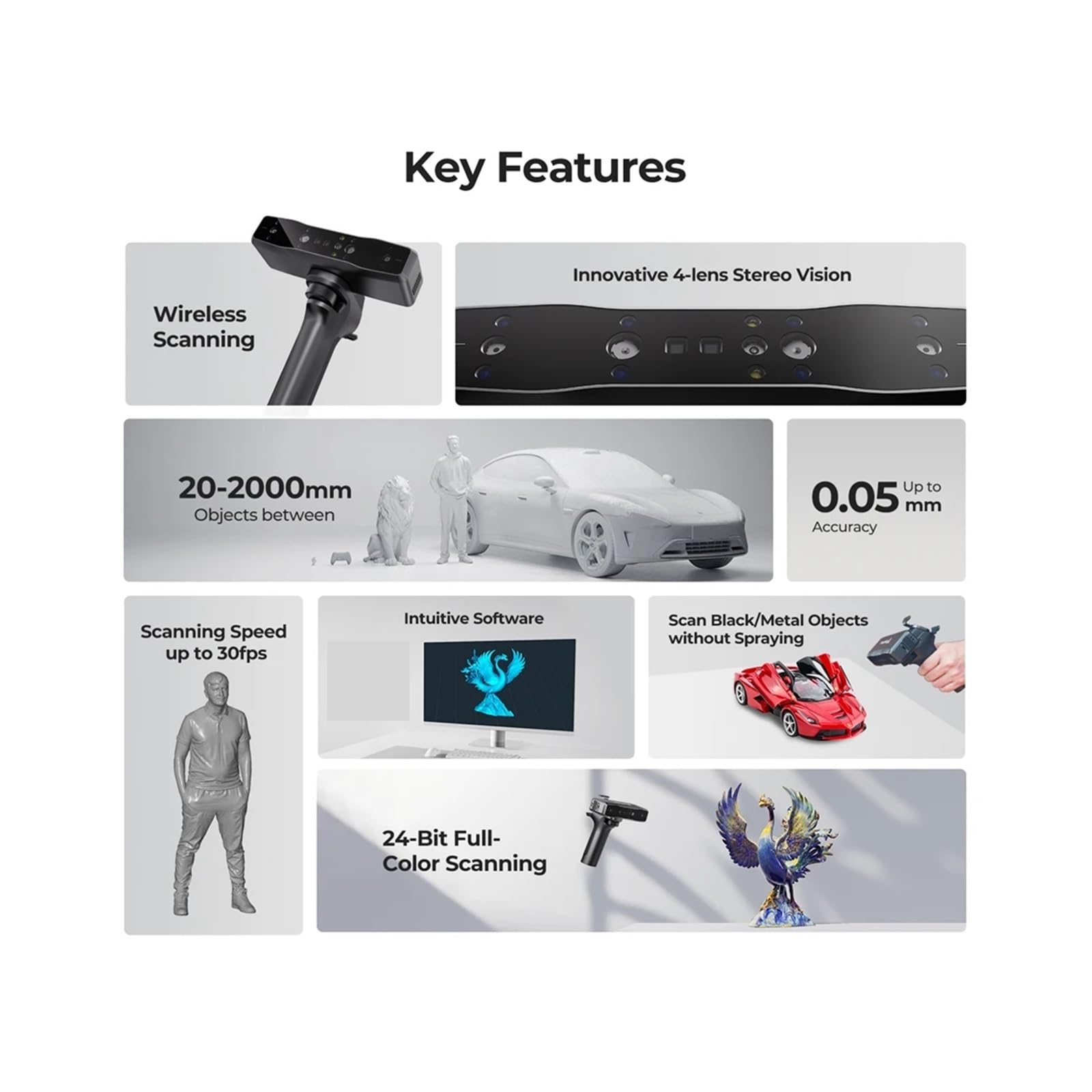 3D Scanner CR-Scan Otter Lite and Bridge 0.05mm Ultra-High Precision Handled 24-Bit Full-Color Wireless