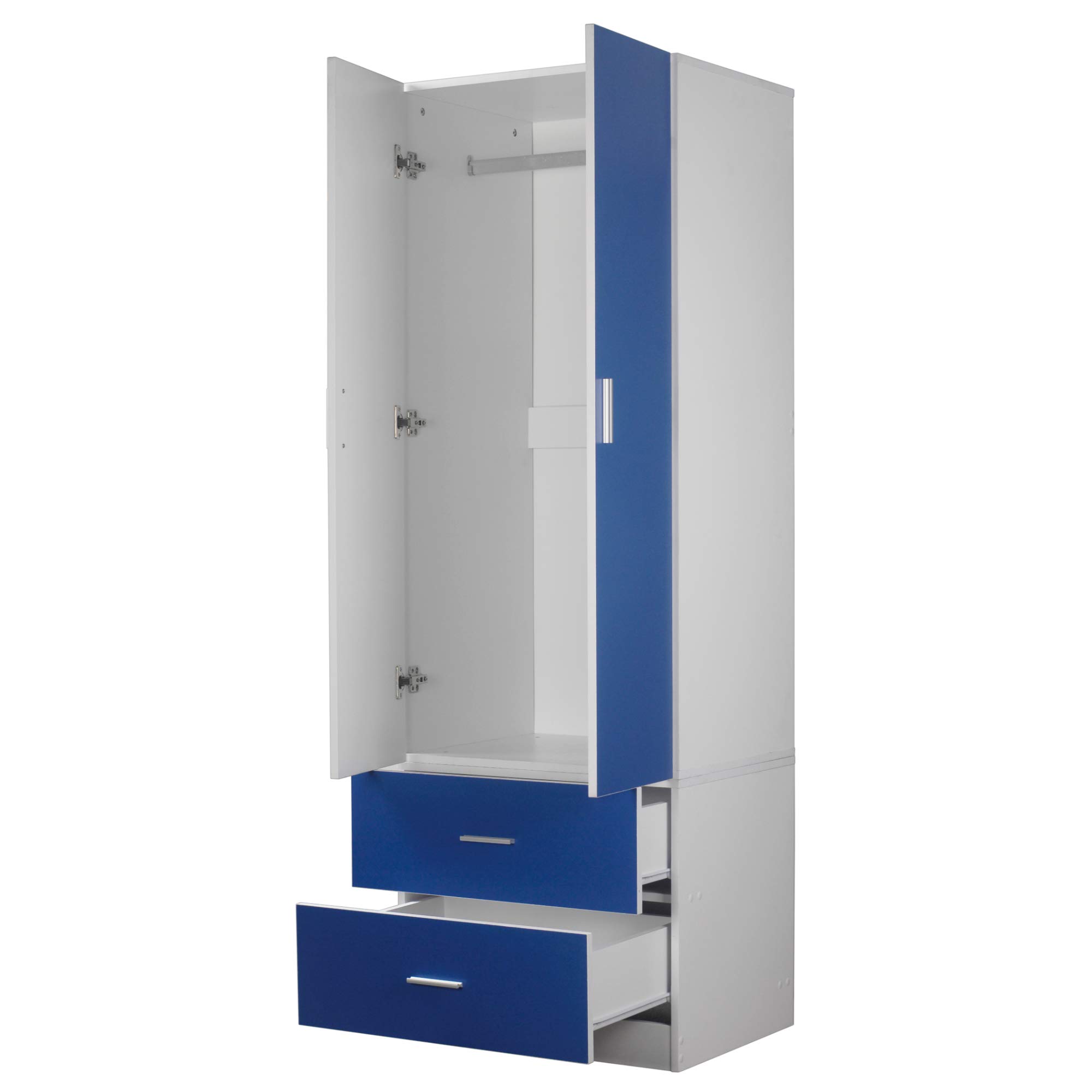 Orlando Armoire en bois à 2 portes avec 2 tiroirs pour chambre d'enfant Bleu