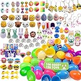 100PCS Prefilled Easter Eggs with Toys Plus Stickers Inside - Filled Easter Eggs - Easter Eggs Fillers - Gift for Kids Girls Boys - Easter Basket Stuffer for Easter Theme Party Favor/Easter Eggs Hunt
