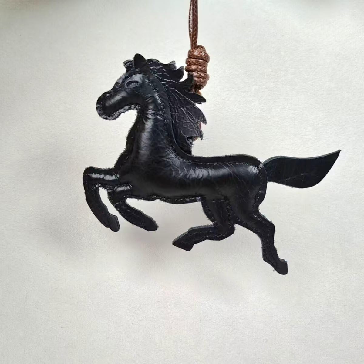 Genuine Leather Horse Keychain, Free Spirit Running Horse Bag Charm for Backpack Purse Keys
