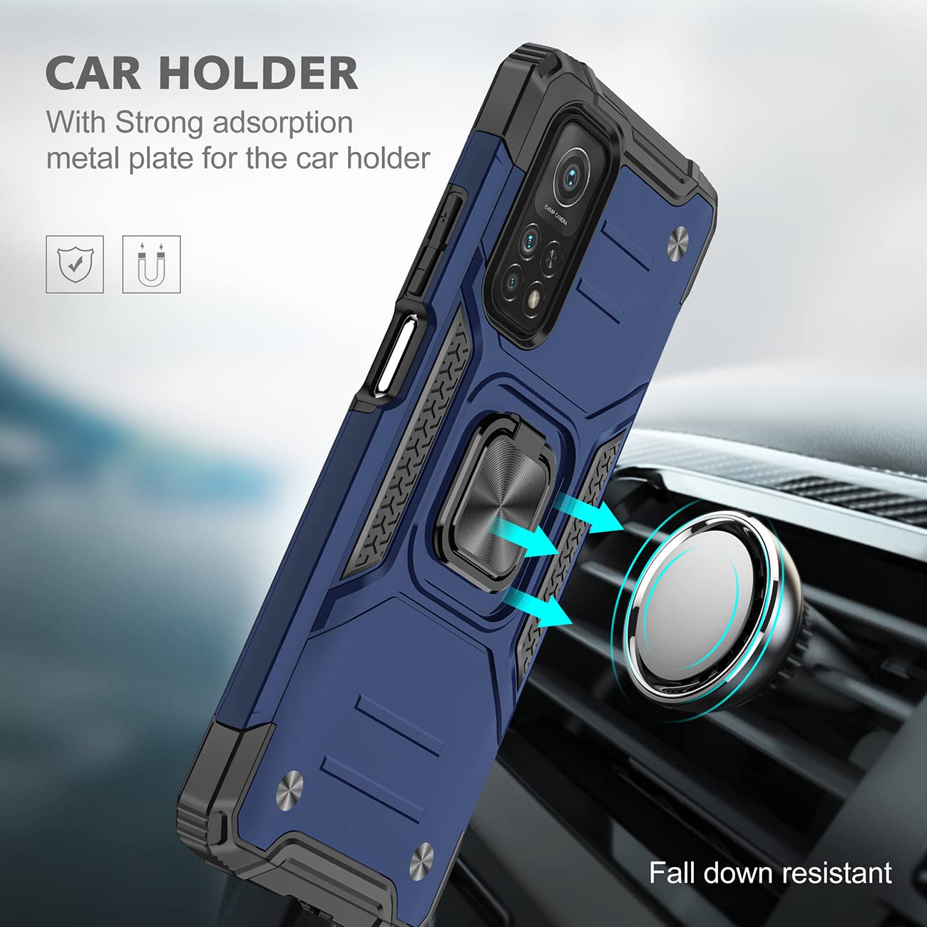 Asuwish Custodia Per Xiaomi Mi 10T / Mi 10T Pro 5G – Cover Sottile In TPU E PC Con Anello Magnetico E Pellicola In Vetro Inclusa, Antiurto, Grigia - 4