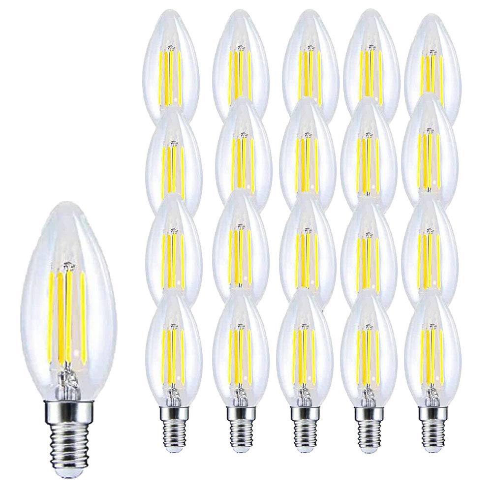 20er E14 LED Kerze Lampen Filamnet C35 400 Lumen kaltweiß 6000K LED Kronleuchter Glühbirnen E14 40W Äquivalent, C35 Filament Kerzenlampe E14 Nicht Dimmbar