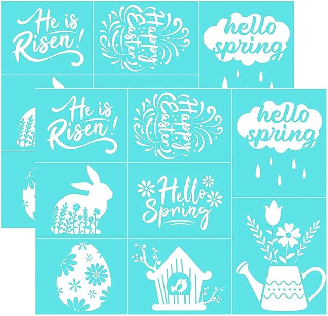 OLYCRAFT 2Pcs Self-Adhesive Silk Screen Printing Stencil Turquoise Adhesive Mesh Transfers Happy Easter Theme Silk Screen Stencil for Painting on Wood 28x22cm