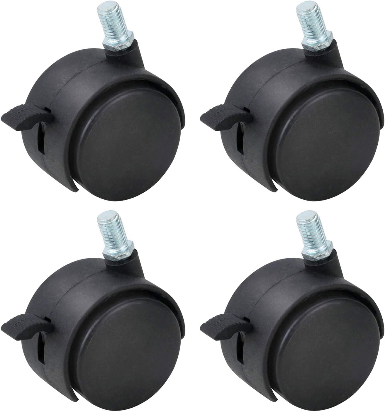 4 Pack 1.5 Inch Nylon Plastic Replacement Caster Wheels for Cart, Swivel Furniture Wheels Floor Protecting Office Chair Casters Threaded Stem with Brake Black