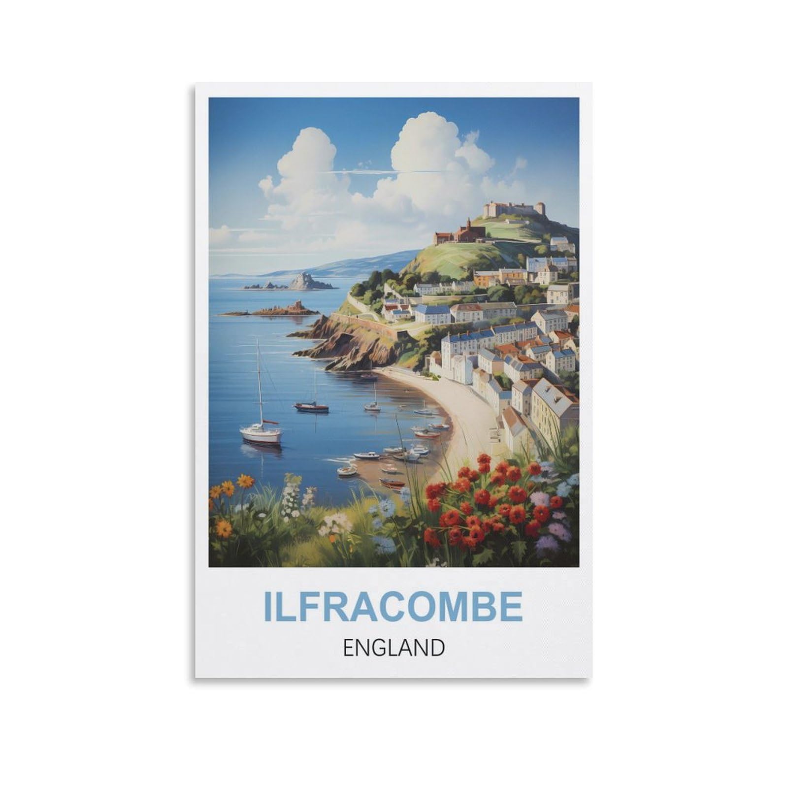 Wgmdoee Unframe-Style Ilfracombe England Vintage Travel Poster 08X12inch(20X30cm) Canvas Poster Living Room Wall Art Home Decor
