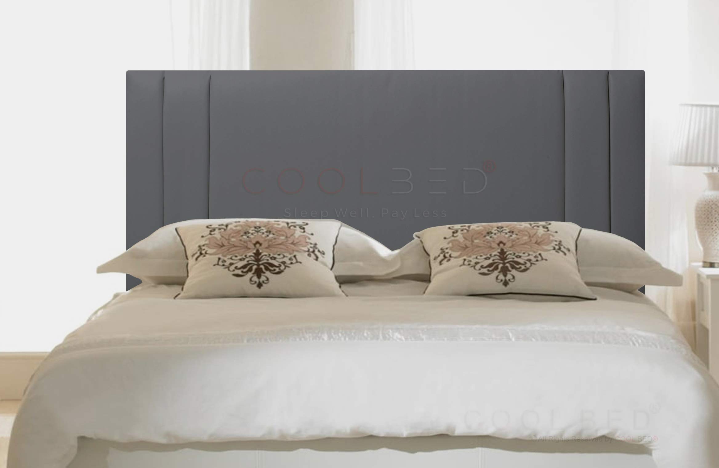 FAUX LEATHER 20" SAVANNAH HEADBOARD FOR DIVAN BED BASE (Grey, 5FT - KING SIZE)