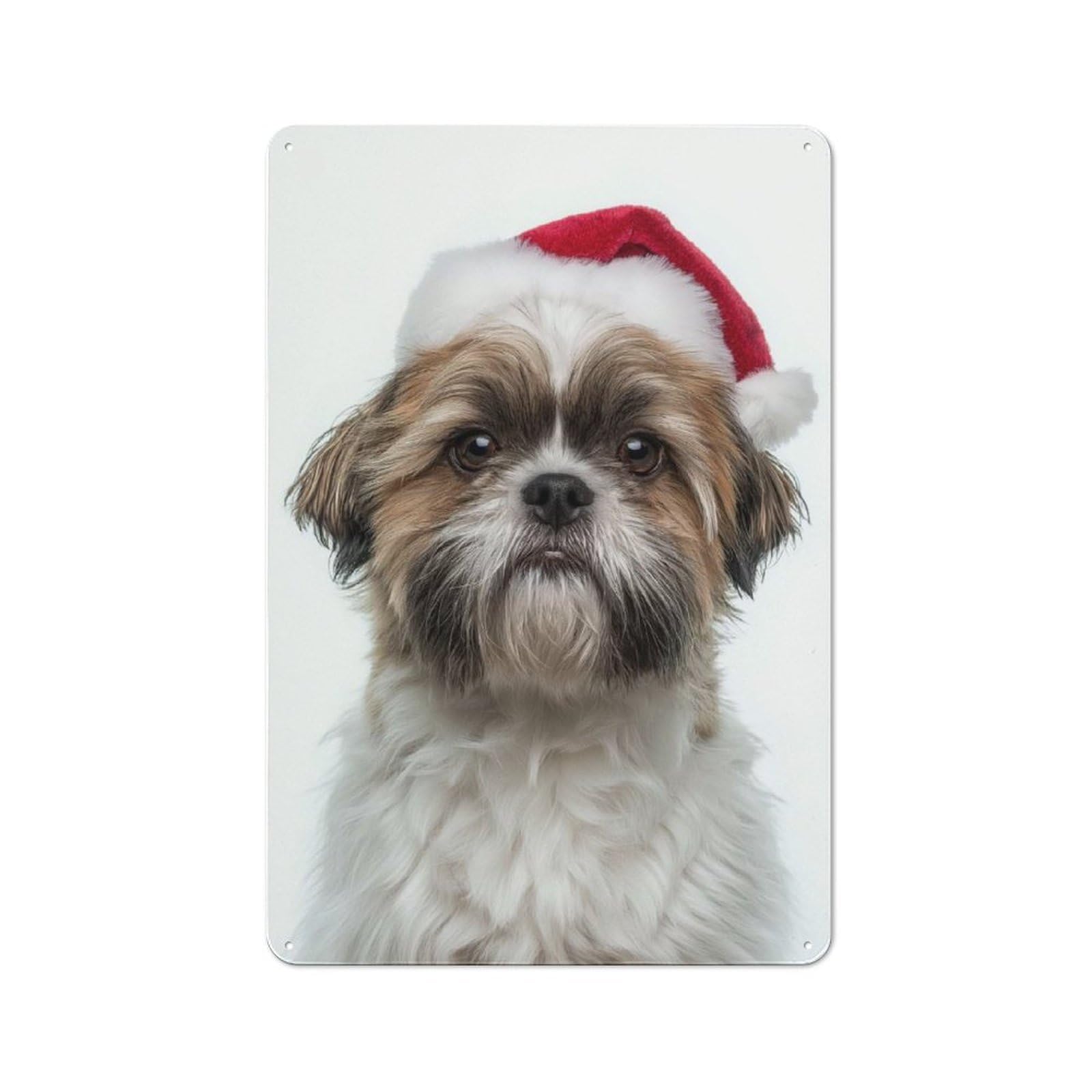 Christmas Shih Tzu Dog with Santa Hat Portrait Metal Wall Sign 30x20cm, Vintage Home Bar Decor for Pub, Home Bar, Shed Or Man Cave