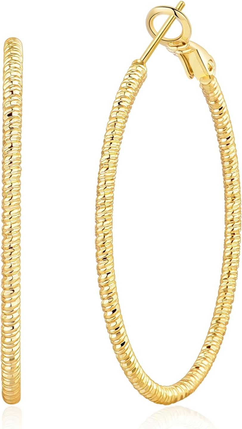OOOPEL Gold Hoops Earrings for Women, 14k Real Gold Plated Big Earring Hoops Lightweight Earrings Hypoallergenic Large Sterling Silver Hoop Earring for Women 30MM 40MM 50MM 60MM