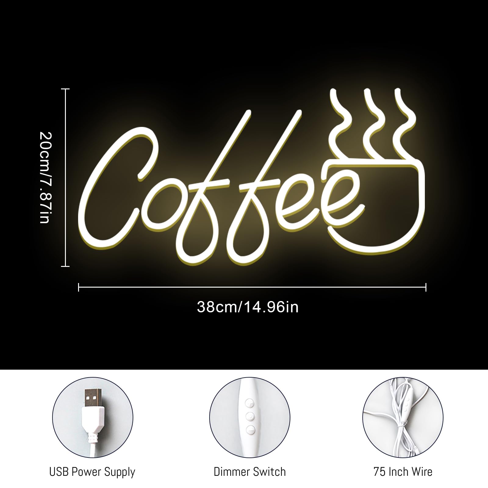Coffee Neon Sign Dimmable LED Coffee Sign for Business Coffee Bar Neon Sign Accessories Light Up for Wall Decor USB Powered Neon Coffee Signs for Coffee Shop Coffee Station Kitchen - Image 2