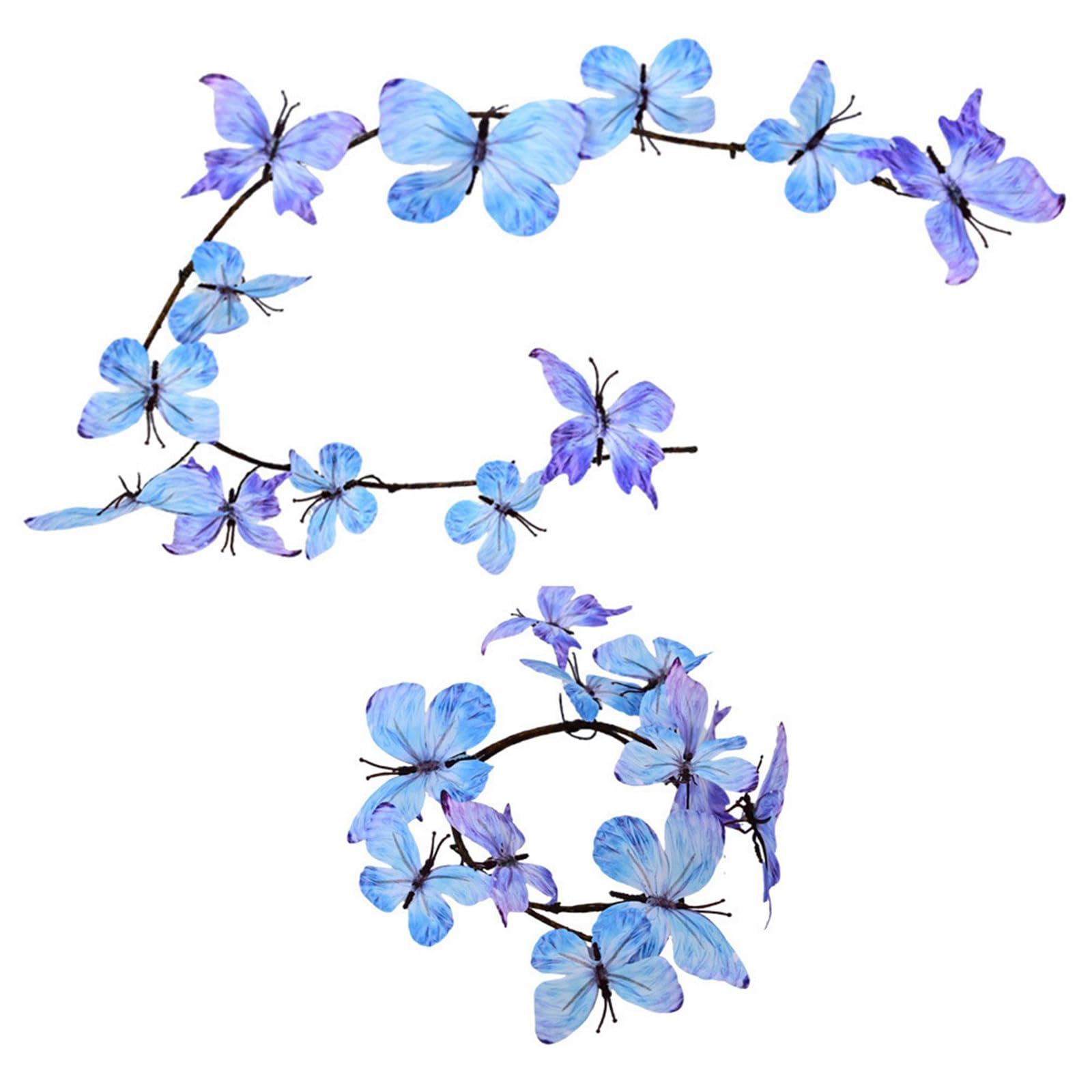 Of 2 Gradual Color Changing Butterfly Vine Wreaths Blossomy Wreath Set for Home Party Wedding Decors Seasonal Wall Hanging Decors