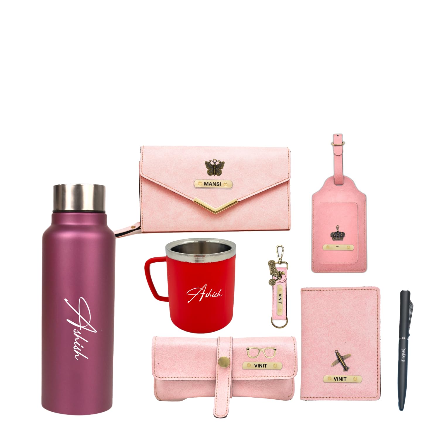 your gift studio Customized Leather Women's Gift Combo | Personalized Leather Lady Wallet Gift Combo for Wife, Mother, Sister & Friend | Customized Gift Set with Name & Charm (Pink)-picture-17