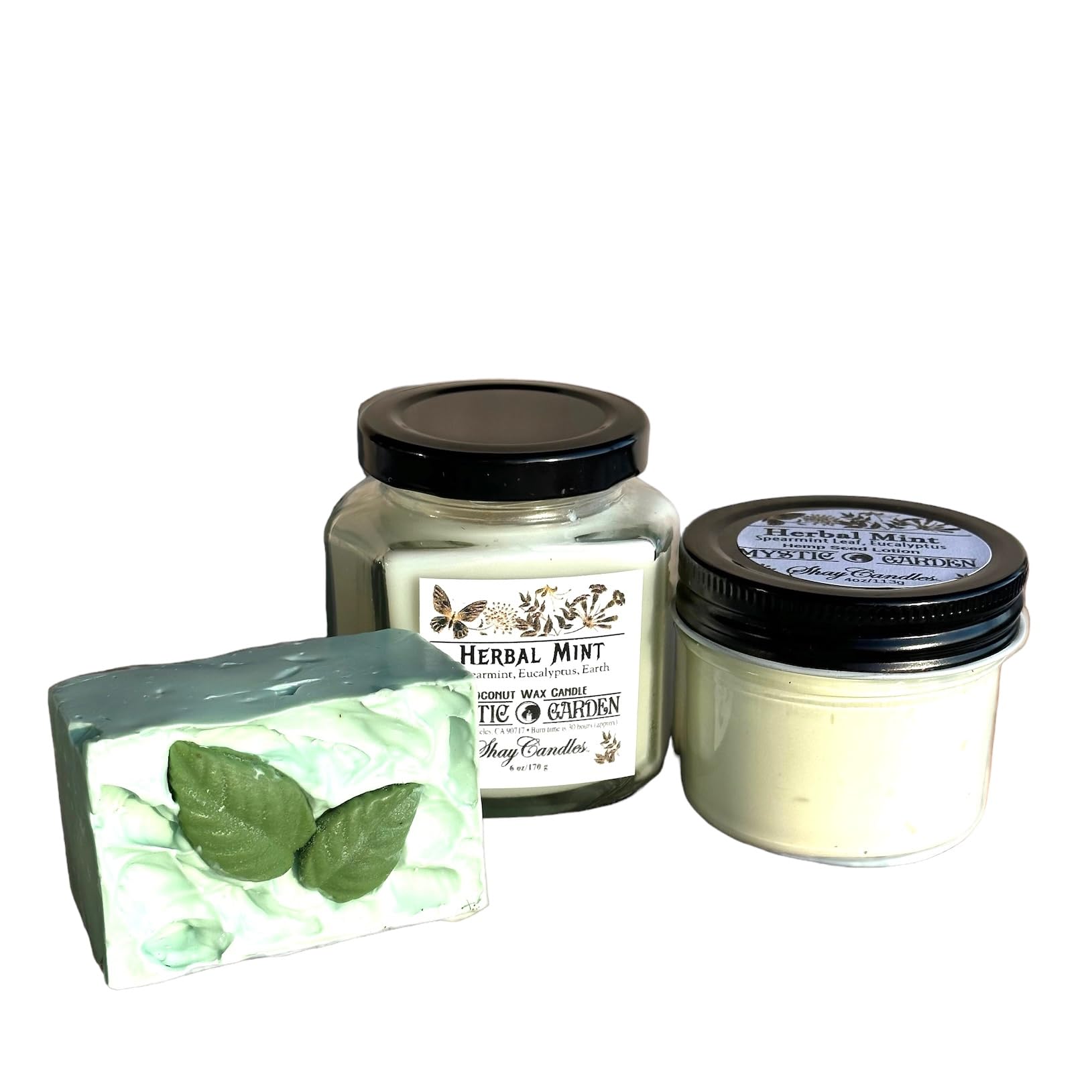 Spearmint, Eucalyptus Scent Soap, Candle, Lotion Gift Set ||"HERBAL MINT" ||Vegan Soap, Coconut Wax Candle, Hemp Seed Lotion Gift Set