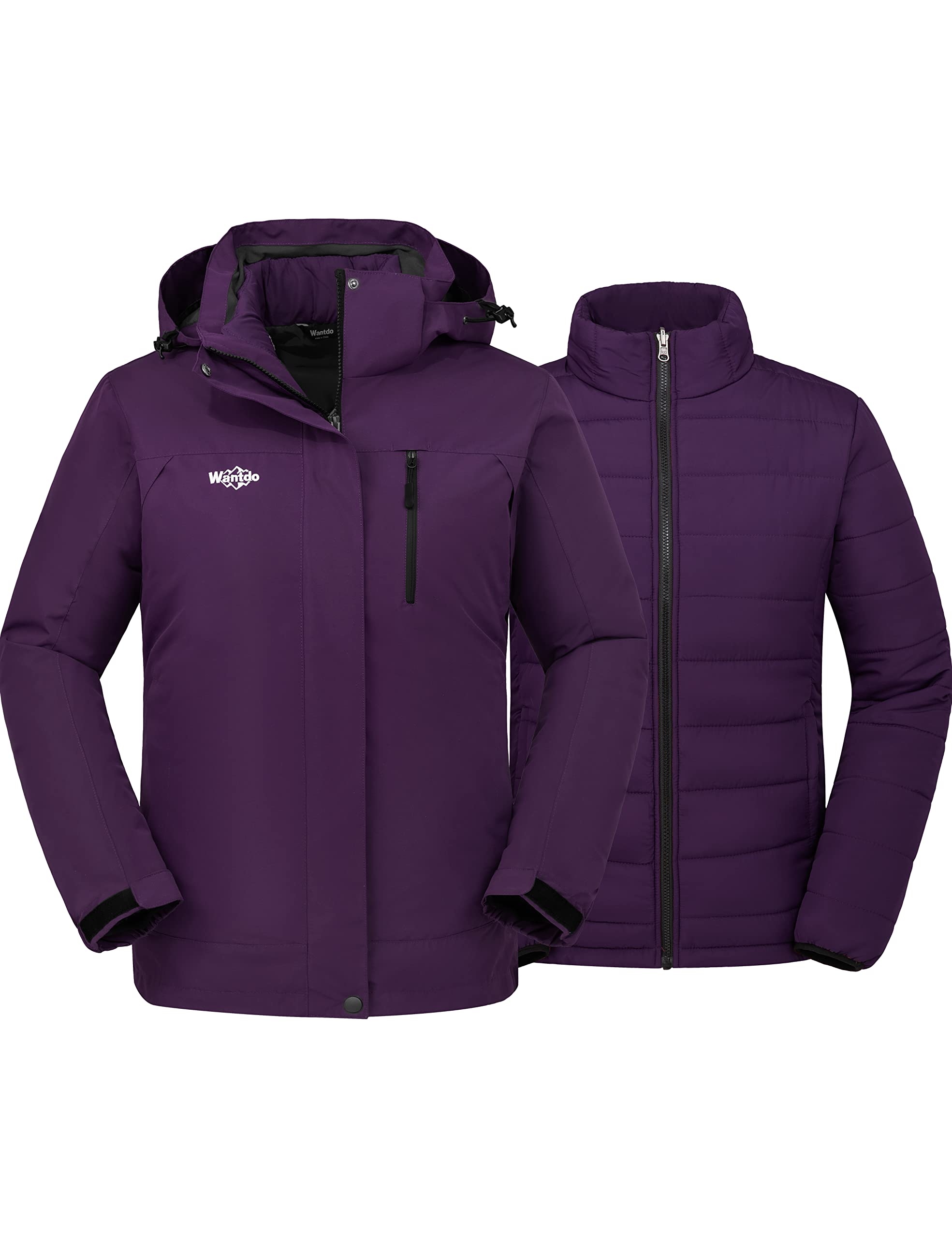 Wantdo Dames Ski Jassen Regenjassen Fleece Waterdicht Zwart XXL