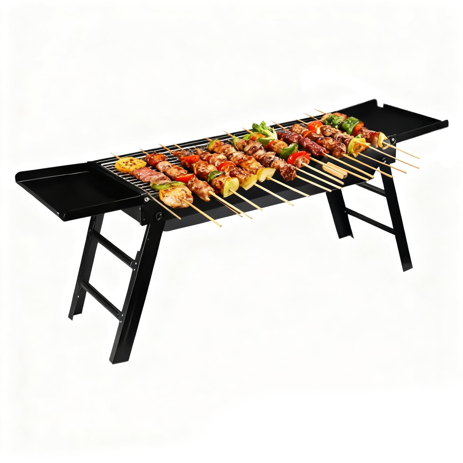 Składany Grill Składany Piecyk | Zewnętrzny Grill Barbecue Na Węgiel Drzewny Z Bocznymi Tackami Do Ogrodu, Na Świeżym Powietrzu, Do Mieszkania, Na Balkon, Na