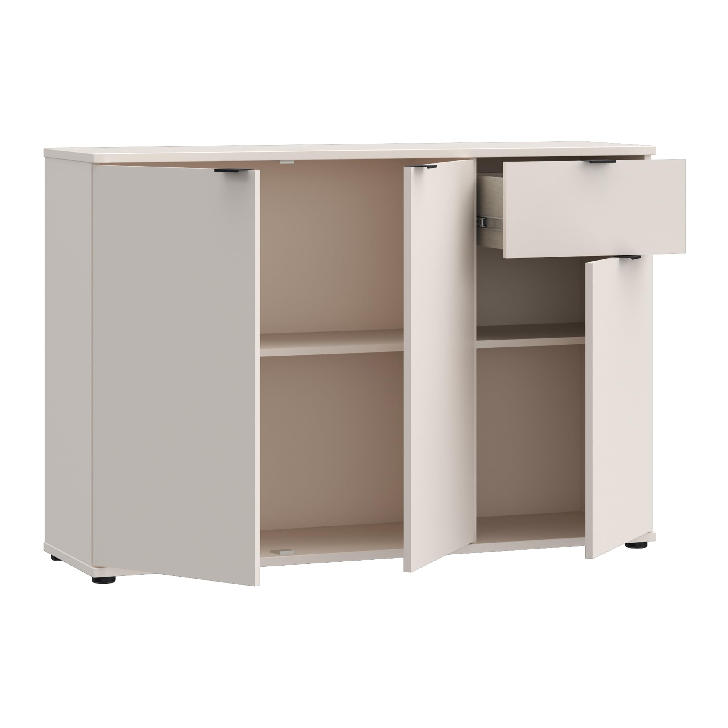 Forte Ganymede Sideboard 120, minimalistische Kommode, 3-türig, 1 Schublade, Holzwerkstoff, Wohn-/Schlafzimmer, Kaschmir Beige, 119,8 cm breit x 82,3 cm hoch x 34,1 cm tief