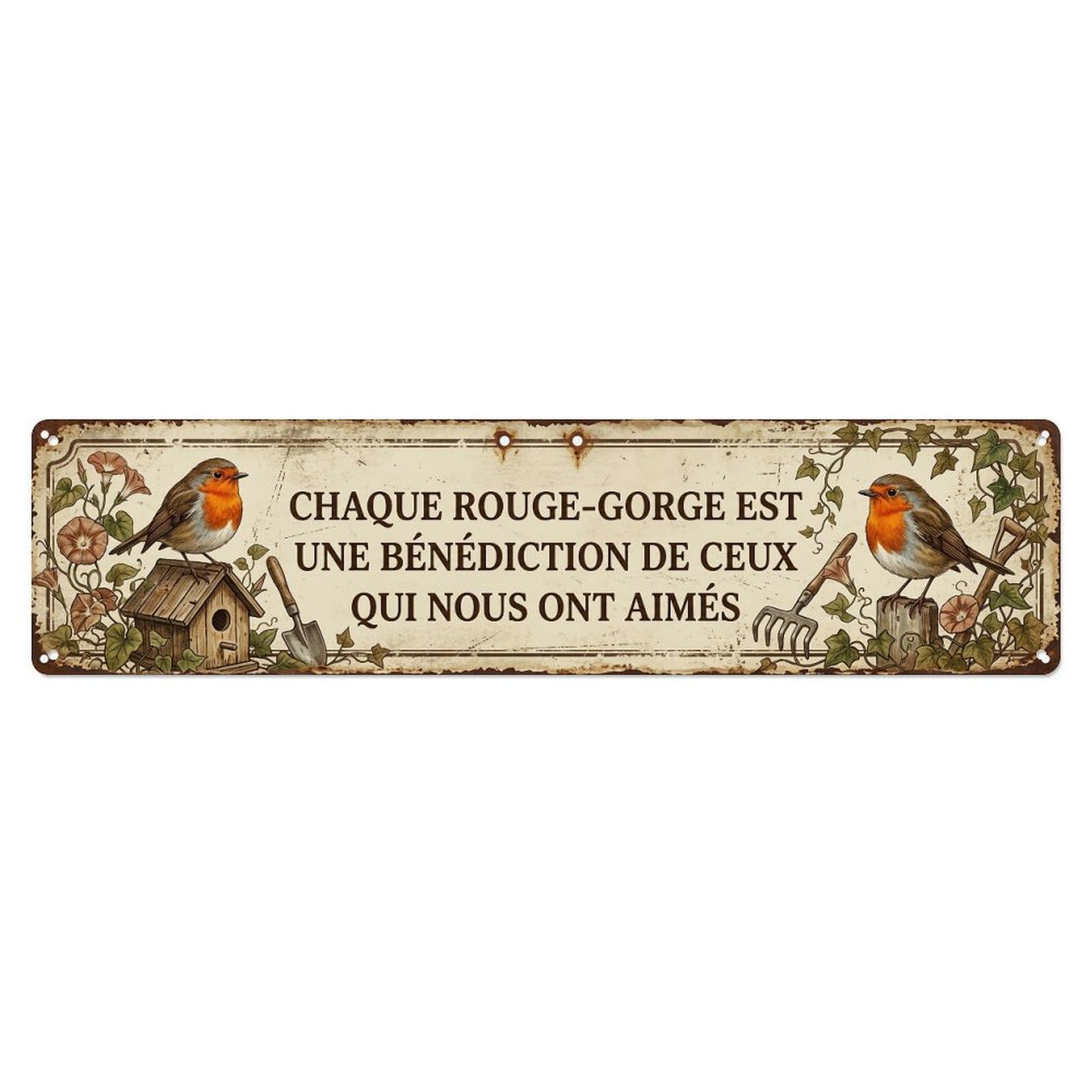 Robin Bird Garden Quote Benediction Metal Tin Skinny Sign Plaque Wall Decor for Cafe, Club Bar, Office, Home Garden Metal Poster 4x16Inch
