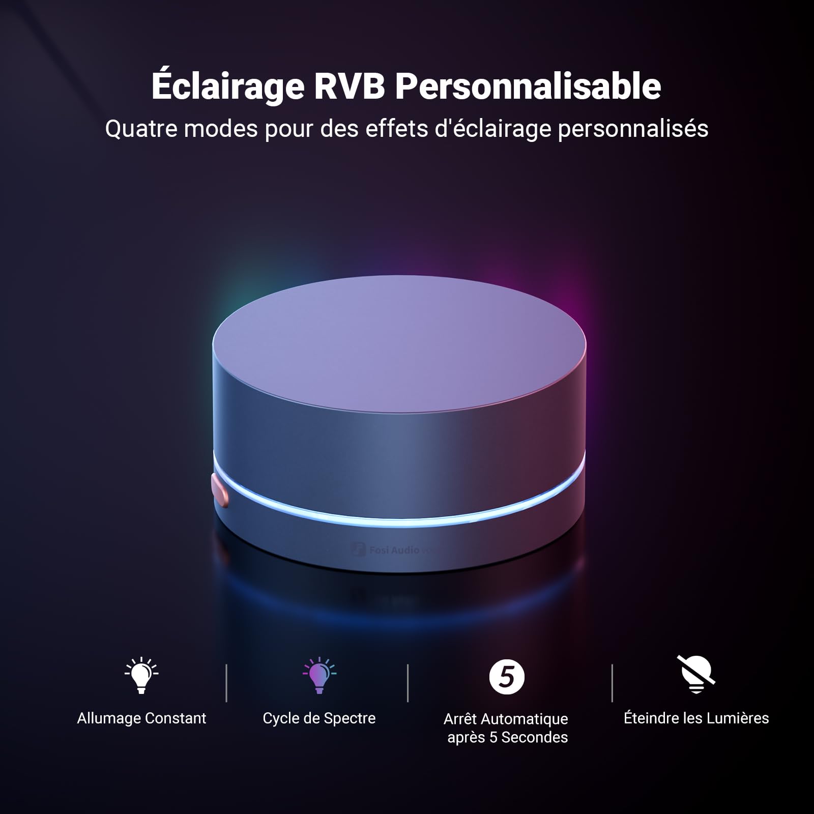 Fosi Audio VOL20 Régulateur de volume Bluetooth, Contrôleur multimédia USB pour PC, Gaming, Audio domestique et Bureau, Molette multifonction avec éclairage RGB réglable