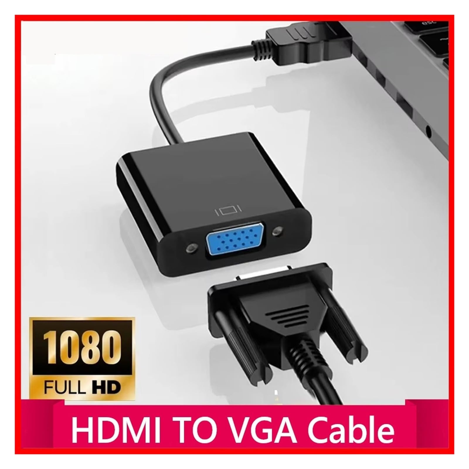 Adattatore da HDMI a VGA 1080p con porta audio e alimentazione per computer portatile PC proiettore (HDMI a VGA nero)