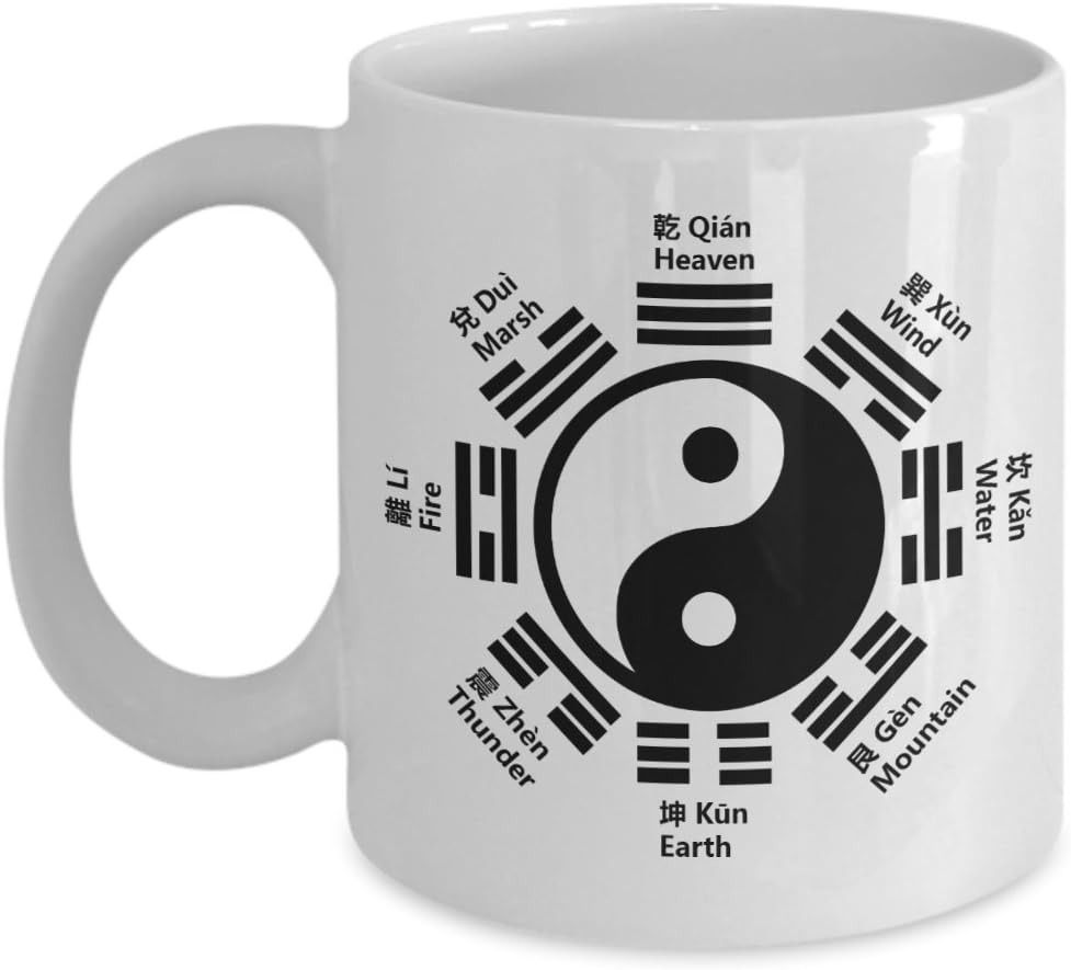 Kung Fu Mug - Yin Yang Tai Chi Ba Gua - Martial Arts Chinese Character Language Coffee Mugs Ceramic 11oz - Chinese New Year Gift for Feng Shui Masters and Students - Taoism Zen Tea Cup (YIN version)
