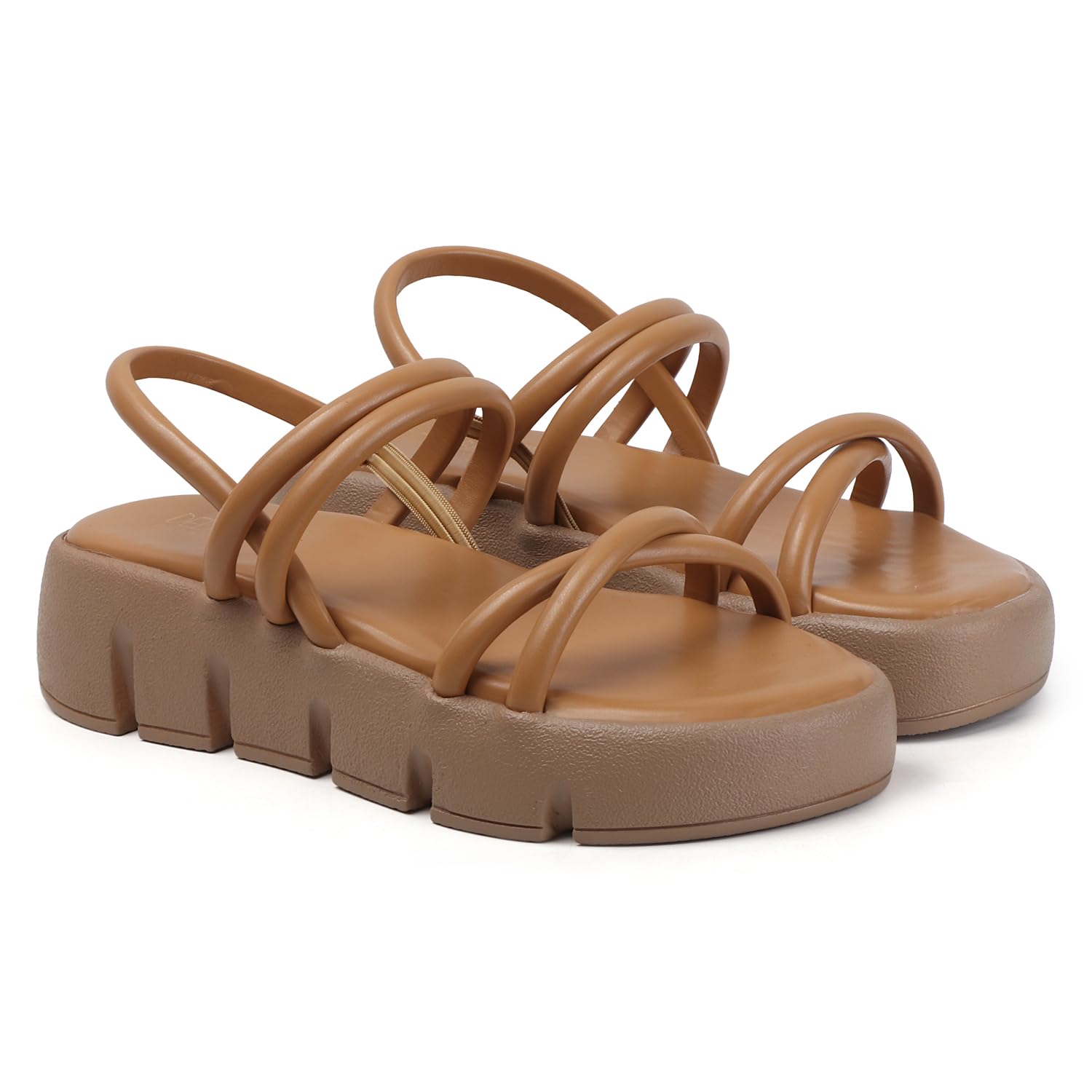 Trendy Women’s Brown Platform Sandals | Soft Cushioned Slip-On Slides with Stylish Multi-Strap Design-image-44