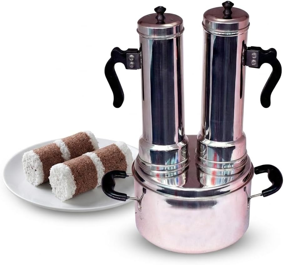 Stainless Steel Puttu Maker with Steamer, Puttu Kudam, 2 Puttu Pipe & Free One Extra Pipe, Gas & Induction Compatible, Durable Food-Grade Rice Cake Maker