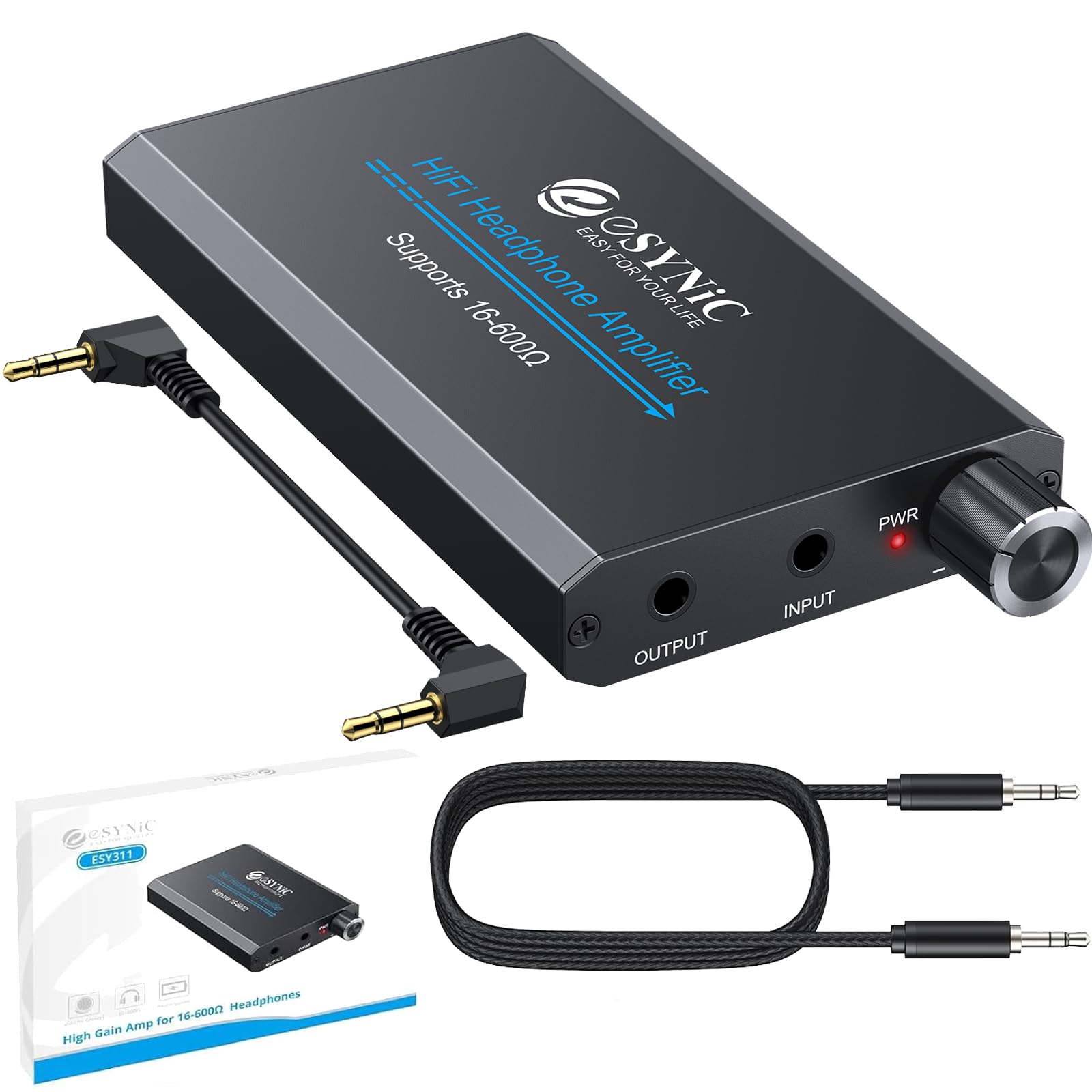 eSynic Professional 16-600Ω Portable Headphone Amplifier Rechargeable Headphone AMP Headphone Amplifier 3.5mm Headphone Amps with Two-stage Gain Switch Perfect for MP3 MP4 Phones Digital Players etc-image-25