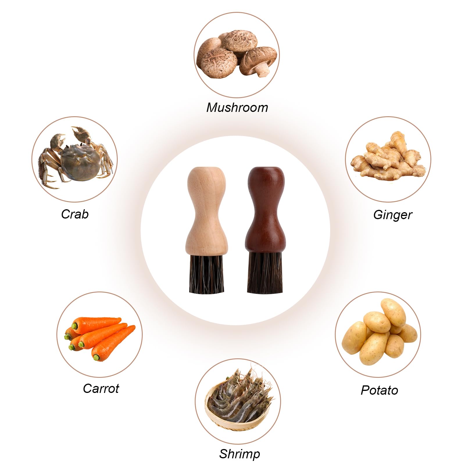 Pack de 2 Cepillo Verduras de Madera, Cepillo Setas y Cepillo Patatas, Cepillo Cocina Madera con cerdas Naturales, cepillos Verduras Maderas ecológico sin plástico