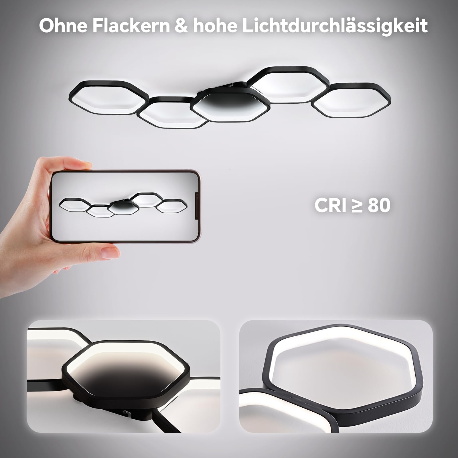 Yuanfenghua LED Deckenleuchte, Deckenlampe Dimmbar mit Fernbedienung Farbwechsel, Wohnzimmerlampe Schlafzimmer moderne Deckenbeleuchtung Kronleuchter Lampe, 90cm, Schwarz