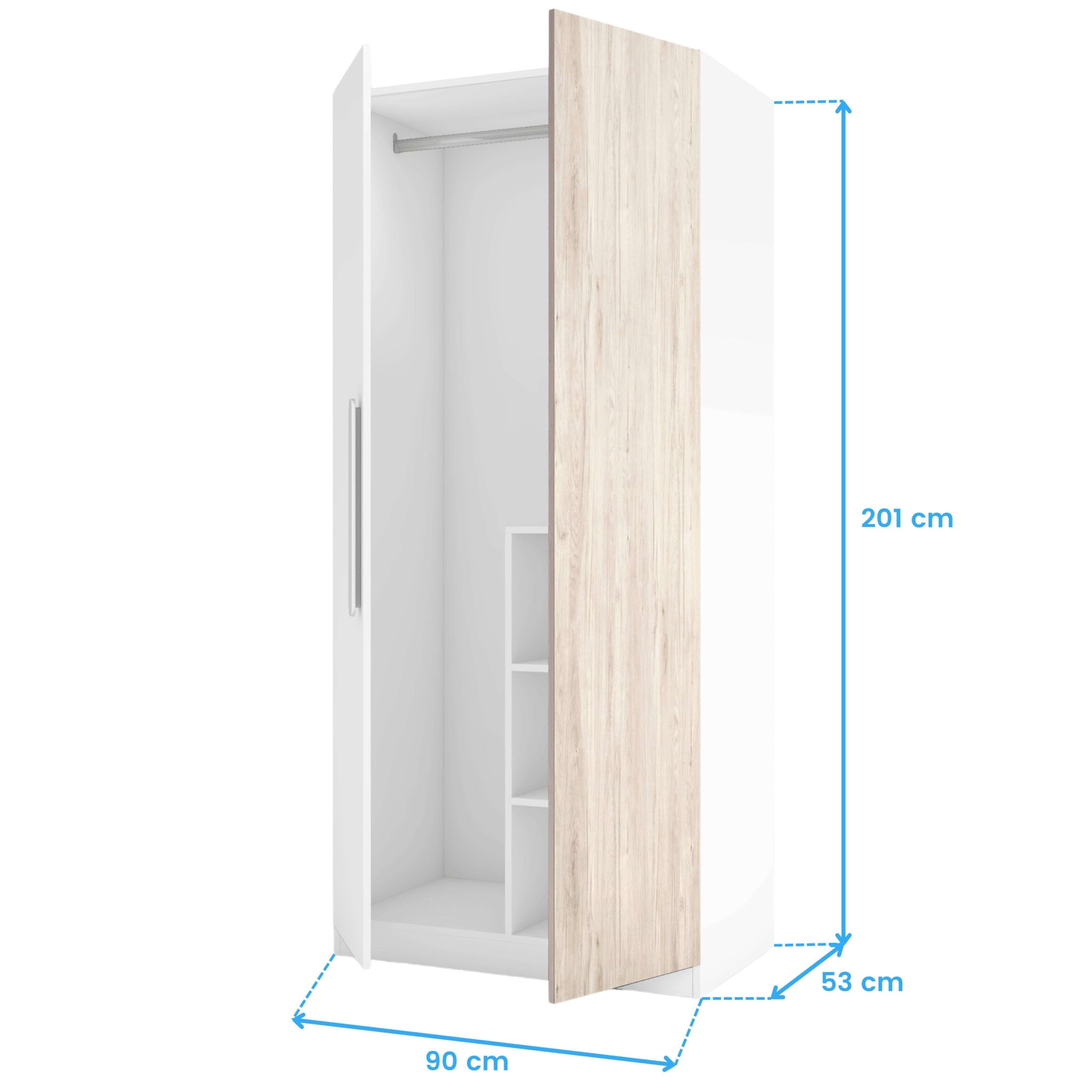 Miroytengo Mueble Armario para Habitación Dormitorio Juvenil Estelle Estilo Nórdico en Color Blanco Mate y Roble Sahara con 2 Puertas 90x200 cm